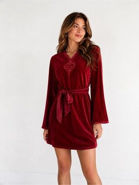Vintage Red Velvet Bell Sleeve Dress Diamond Tea Medium